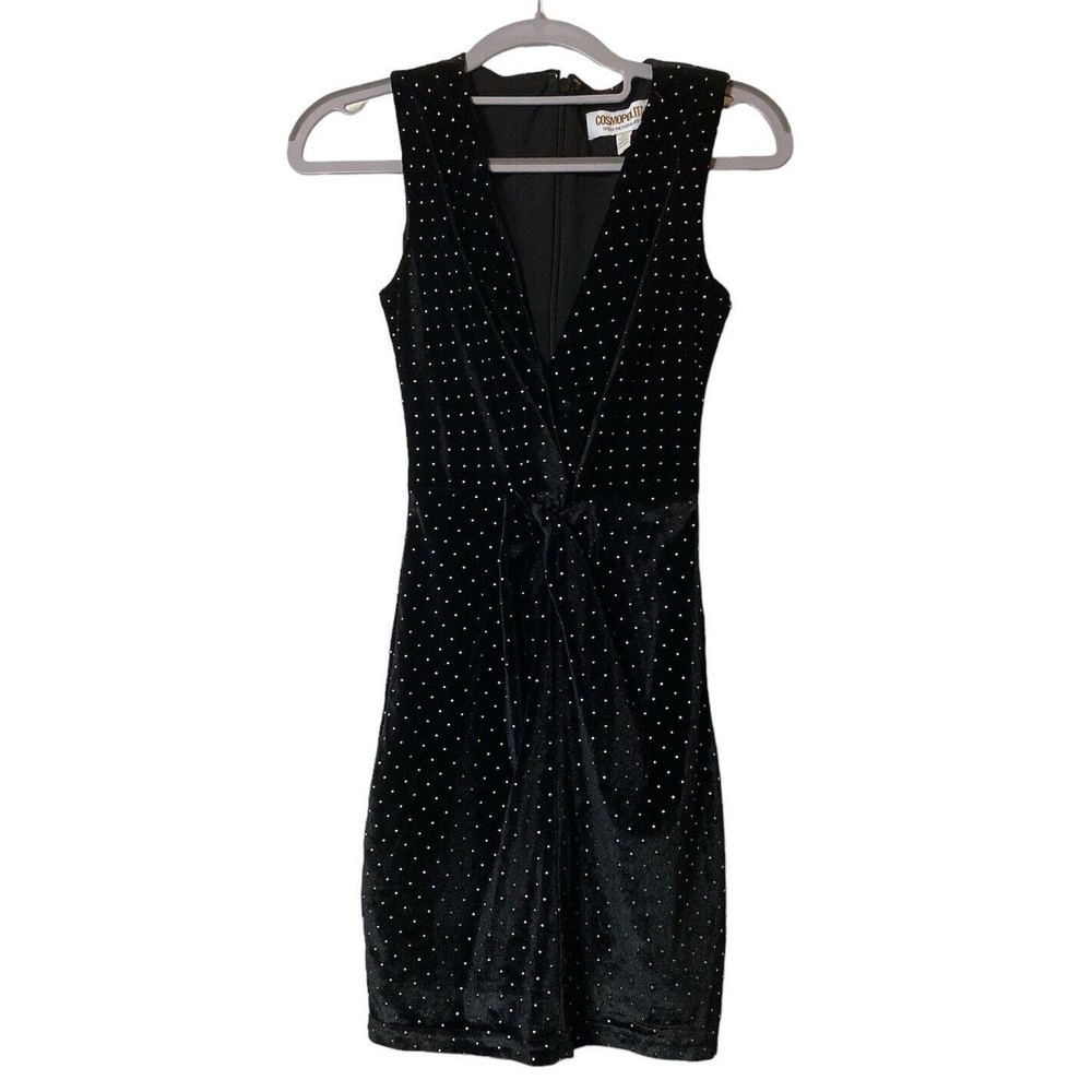 NWT Dress the Population Alana Black Silver Polka Dot‎ Dress Sz XS